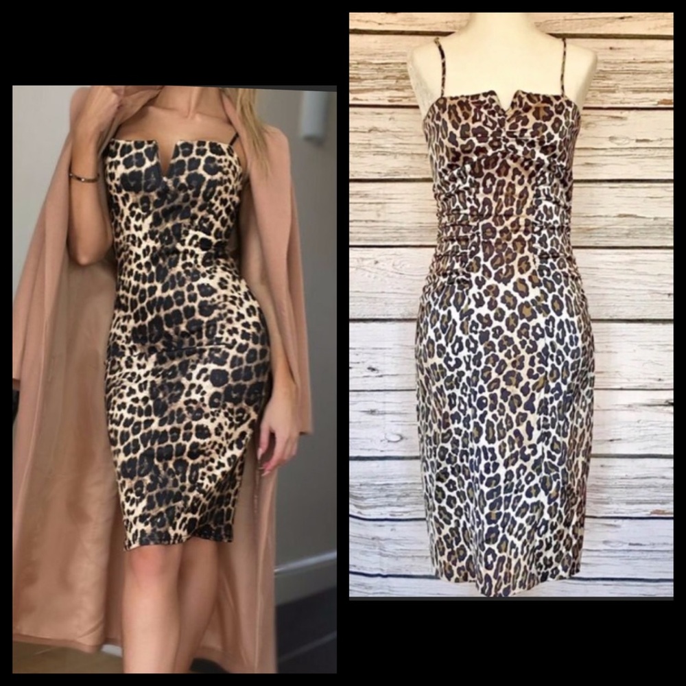 Cache Leopard Party Cocktail Satin Pencil Dress - Picture 4 of 4